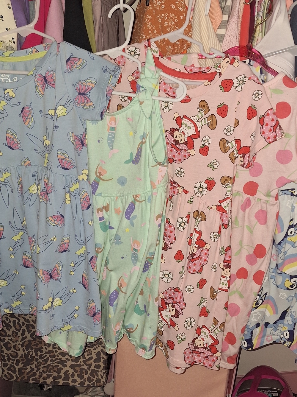Girls' Pastel Printed Casual Dress - Mint, Light Blue & Pink EUC